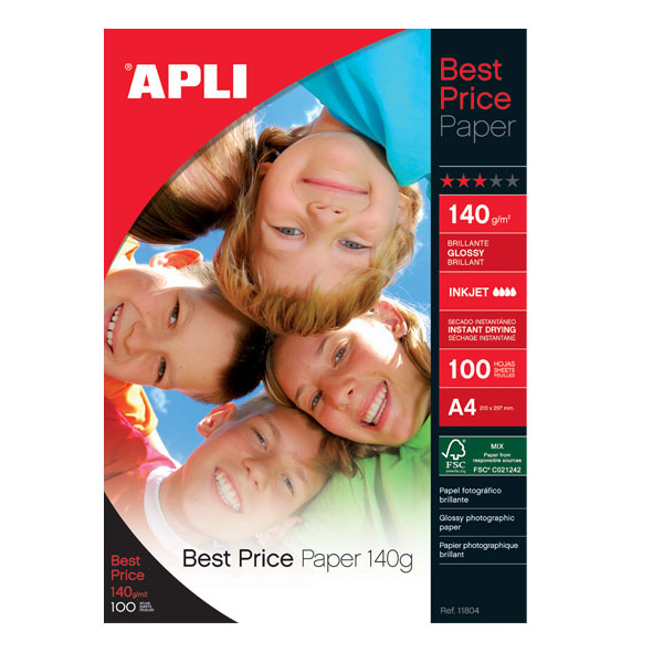 APLI 11804 - Papier photo brillant A4 140g. Best Price paper APLI 11804