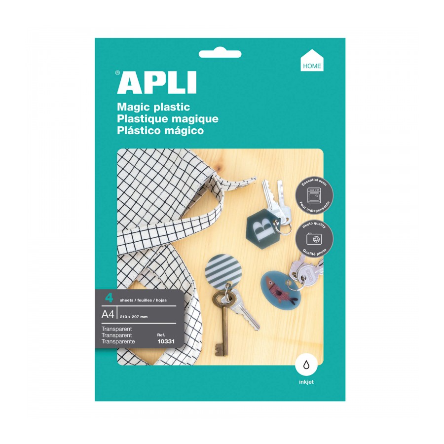 APLI 10331 - Plastique magique A4, 4 feuilles à IMPRIMER - Brille dans la nuit pour dessin plat 2D à un objet 3D APLI 10331