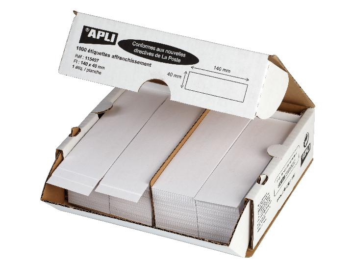 APLI 115497 - Etiquettes blanches affranchissement 140mm x 40mm - 1 front APLI 115497