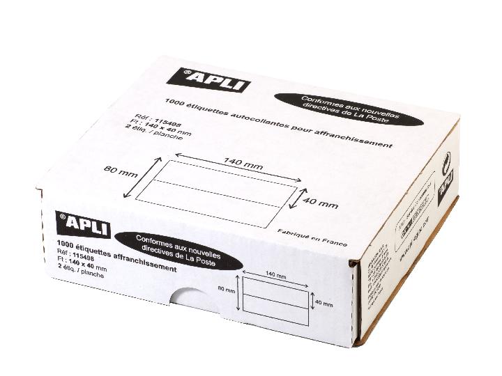 APLI 115498 - Etiquettes blanches affranchissement 140mm x 40mm - 2 front APLI 115498