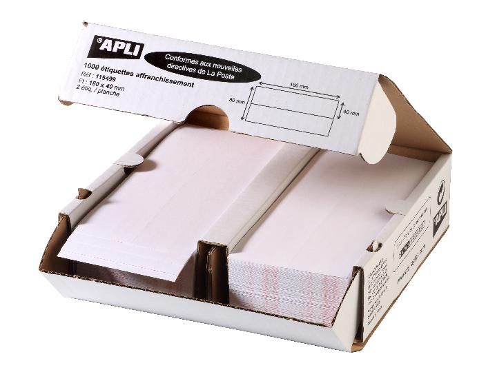 APLI 115499 - Etiquettes blanches affranchissement 180mm x 80mm - 2 front APLI 115499
