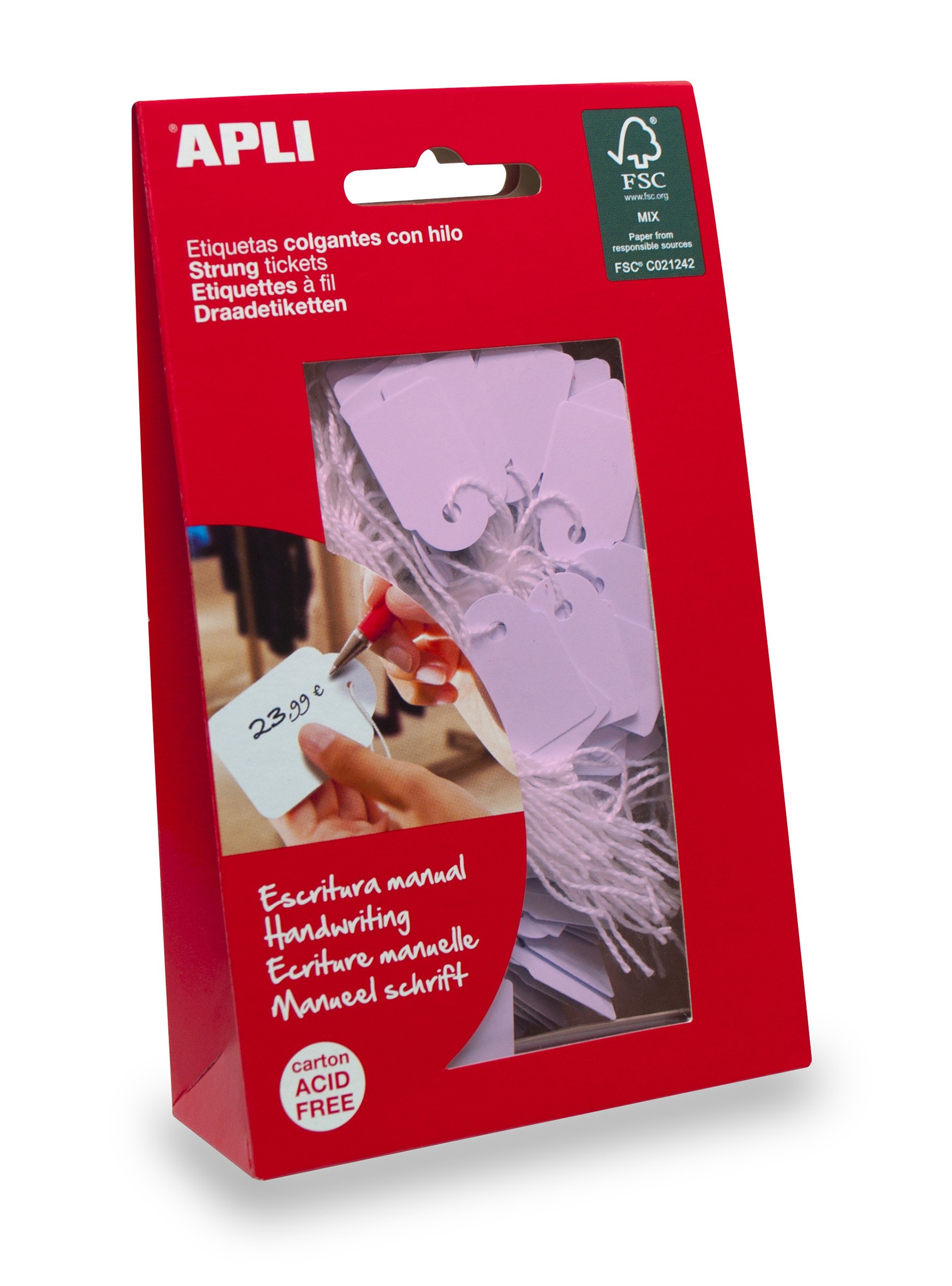 APLI 12929 - Étiquettes à fil Rose 22 x 35 mm en carton de 200g/m² avec trou perforé avec fIl polyester ajustable APLI 12929
