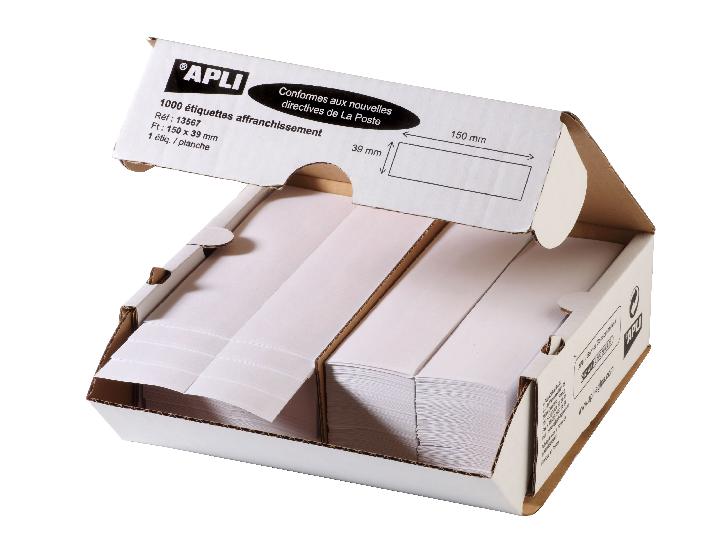 APLI 13567 - Etiquettes blanches affranchissement 155mm x 39mm - 1 fronts APLI 13567