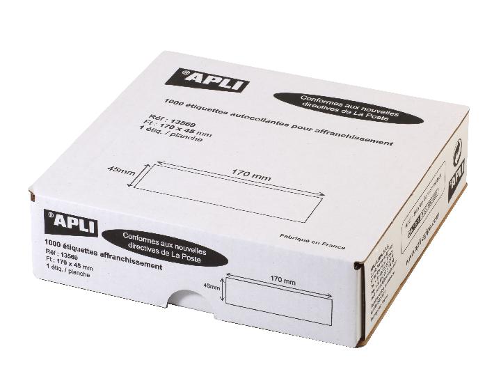 APLI 13569 - Etiquettes blanches affranchissement 170mm x 45mm - 1 front APLI 13569
