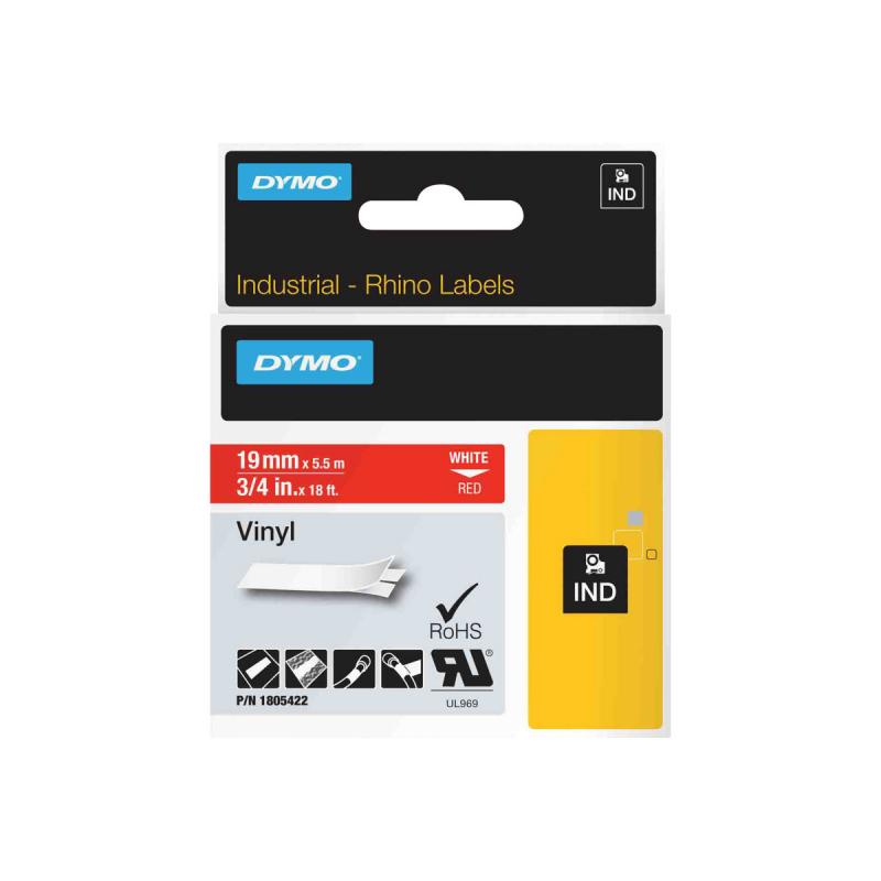 DYMO 1805422 - Ruban DYMO vinyl Blanc sur rouge 19 mm x 5,5 m ref 1805422 DYMO 1805422