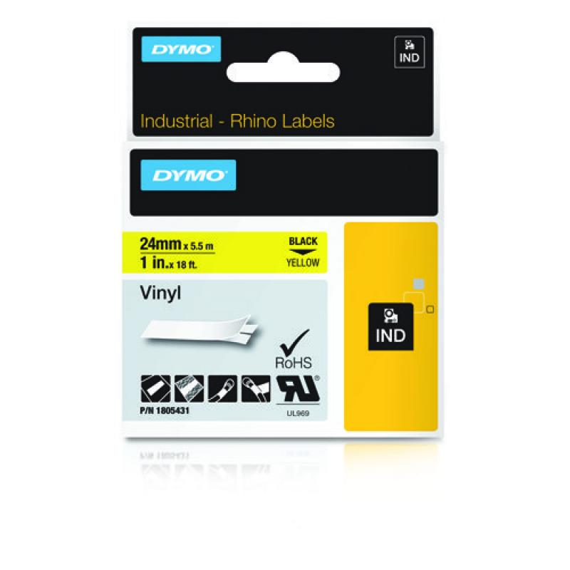 DYMO 1805431 - Ruban vinyl Original Dymo ref 0071701059871 couleur Noir sur Jaune Noir 24mm 1805431 DYMO 1805431