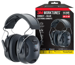 3M 90570E-1 - 3M WorkTunes Capsule de protection auditive Connect & Solar sans fil, technologie bluetooth, réduit le niveau sonore de 33 dB max., se couple avec tout appareil bluetooth, qualité sonore premium, microphone intégré, autonomie de la batterie: 40 heures, arceau ventilé, écouteurs réglables (90570E-1 / 7100374079) 3M 90570E-1