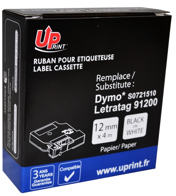 DYMO 91200 C - Ruban noir sur fond Blanc 12mm S0721510 DYMO 91200 C