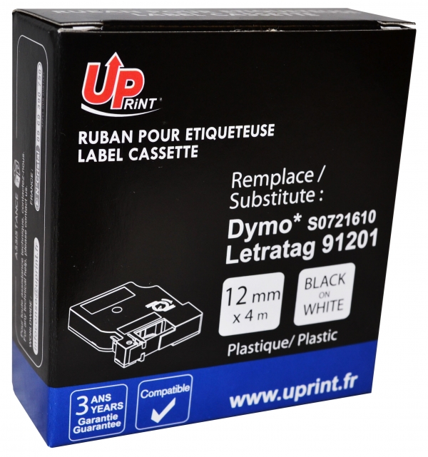 DYMO 91201 C - Ruban plastique noir sur fond Blanc 12mm S0721610 DYMO 91201 C