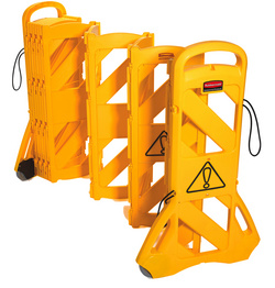 Rubbermaid FG9S1100YEL - Barrière mobile portable en PE, dépliable jusqu'à 4 m, 16 panneaux articulés, 2 roues 4 sangles de fermeture, couleur: jaune, pour usage intérieur livré monté, poids: 15 kg, dimensions fermé: (L)350 x (P)600 x (H)1.000 mm (FG9S1100YEL / 9S11-00-YEL) Rubbermaid FG9S1100YEL