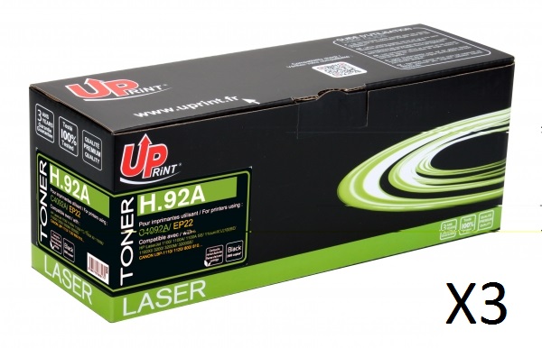 HP C4092A Pack 3 C - Pack 3 toners laser noir Compatible Premium pour HP 92A HP C4092A Pack 3 C