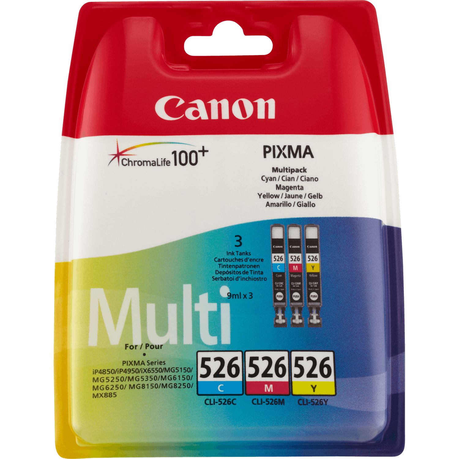 CANON CLI-526 Multipack - Pack de 3 cartouches jet d'encre CLi526C/526M/526Y 4541B006-4541B009 CANON CLI-526 Multipack