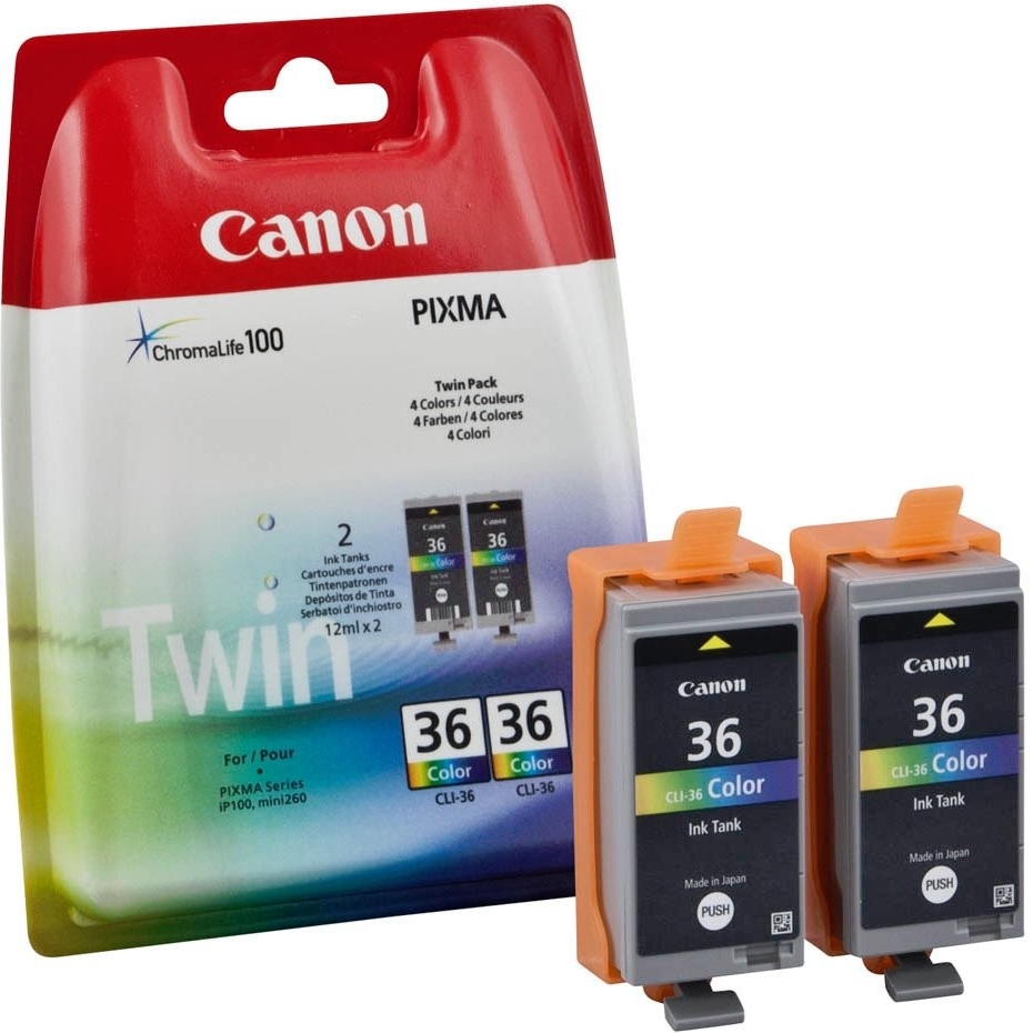 CANON CLi-36CL Pack 2 - Pack de 2 cartouches jet d'encre couleurs CLi36CL 1511B018 CANON CLi-36CL Pack 2