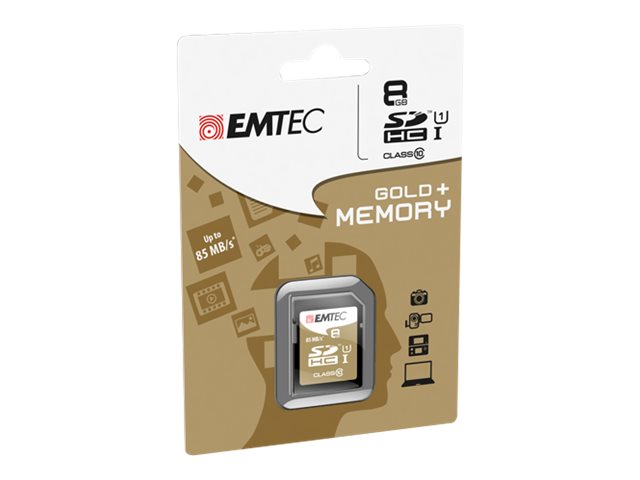 EMTEC ECMSD8GHC10GP - Carte mémoire flash 8Go - Class 10 - SDHC - or EMTEC ECMSD8GHC10GP