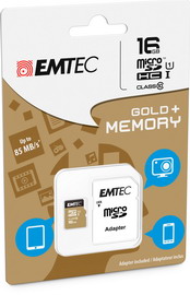 EMTEC ECMSDM16GHC10 - Carte mémoire microSD flash 16 Go UHS1 - Class 10 - or avec adaptateur EMTEC ECMSDM16GHC10