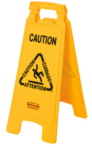 Rubbermaid FG611277YEL - Panneau d'avertissement "Caution Wet Floor" en PP, pliable, avec poignée pour s'accrocher aux chariots de ménage, message sur les 2 faces, message en anglais, couleur: jaune dimensions ouvert: (L)279 x (P)305 x(H)673 mm (FG611277YEL / 6112-77-YEL) Rubbermaid FG611277YEL