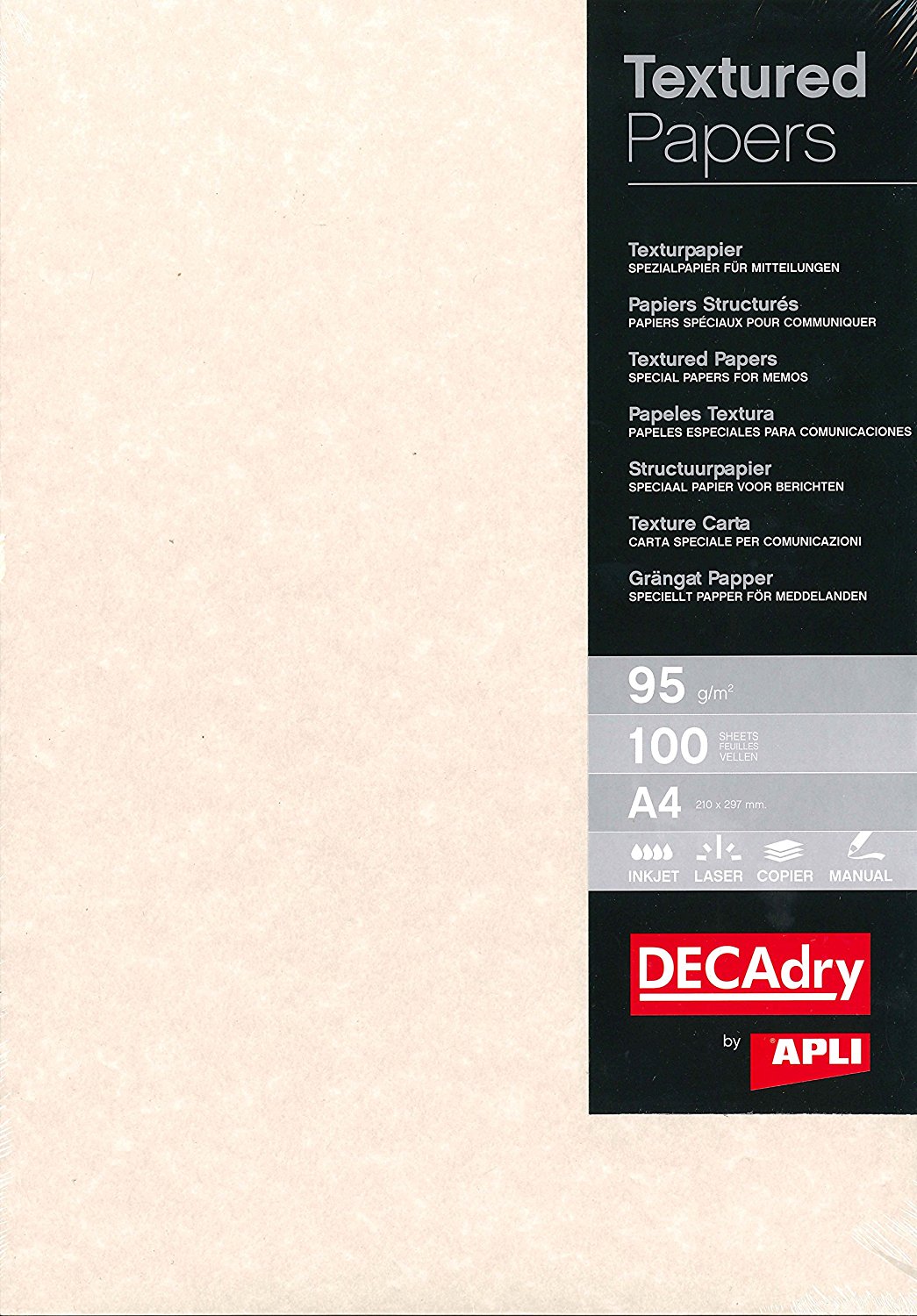 APLI PCL1602 - Papier structuré A4 95gr. Parchemin gris chaud Decadry APLI PCL1602