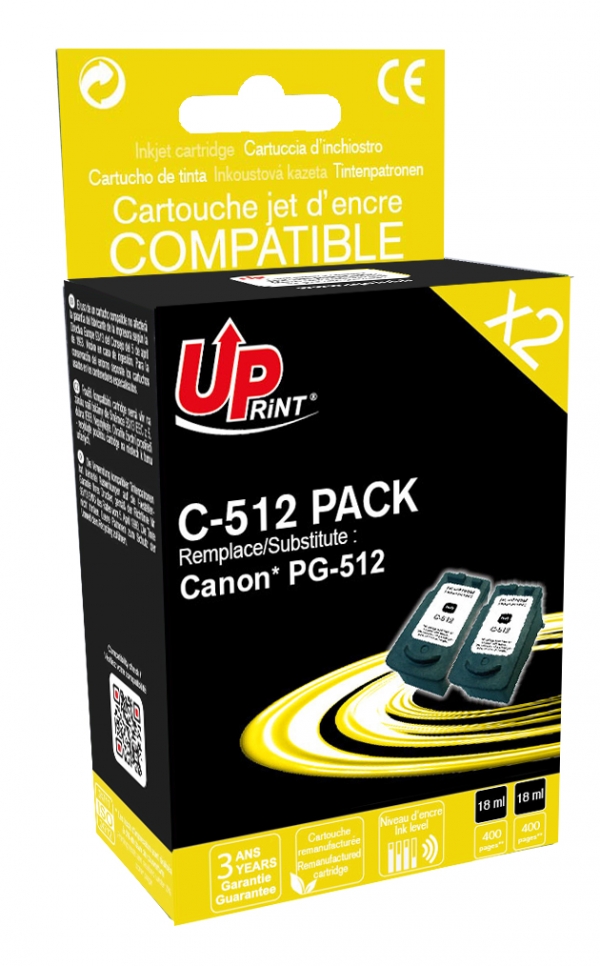 CANON PG-512 Pack 2 C - Pack de 2 cartouches jet d'encre noires PG512 2969B001 C512 Pack CANON PG-512 Pack 2 C