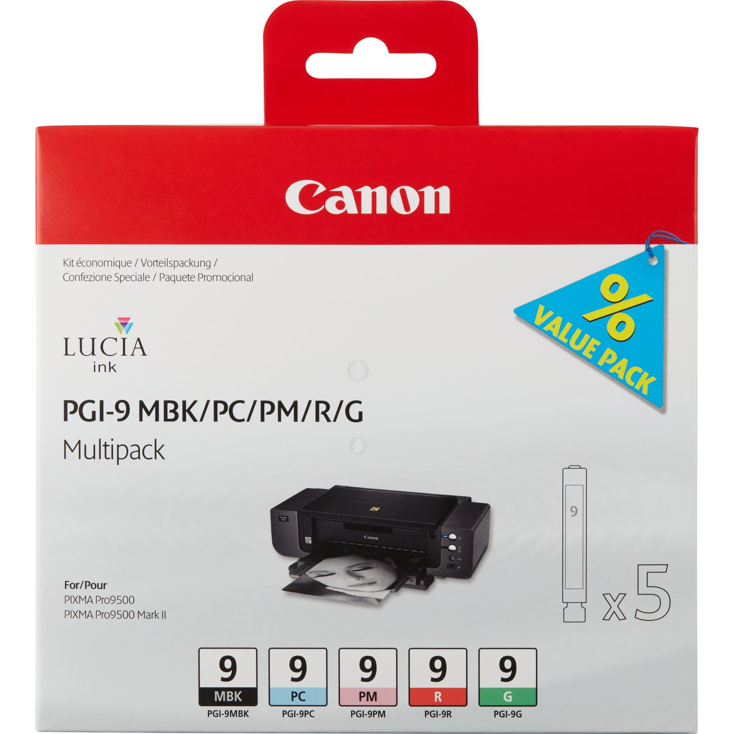 CANON PGI-9 MBKPCPMRG - Pack de 5 cartouches jet d'encre noire et couleurs PGi9 1033B013 CANON PGI-9 MBKPCPMRG