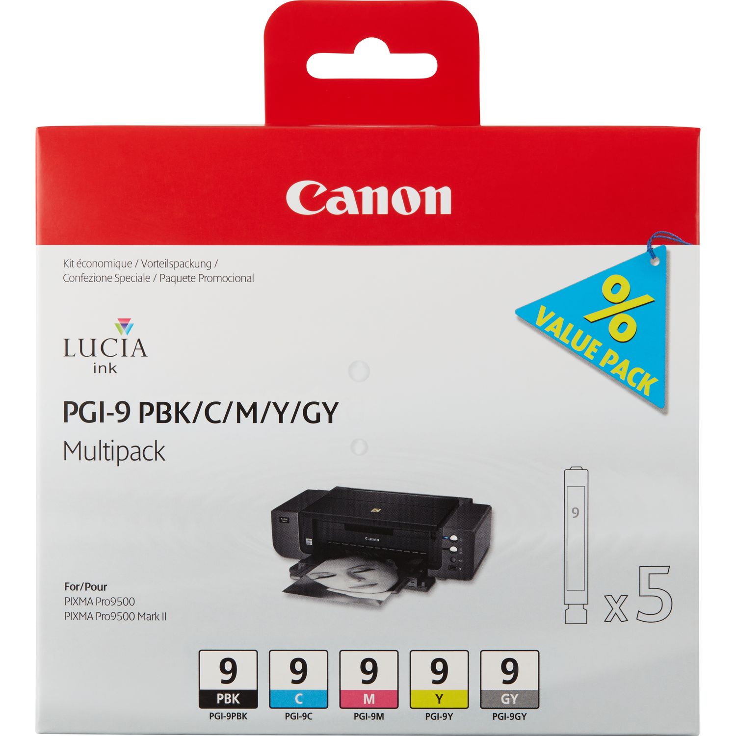 CANON PGi-9 PBKCMYGY - Pack de 5 cartouches jet d'encre noire et couleurs PGi9 1034B013 CANON PGi-9 PBKCMYGY
