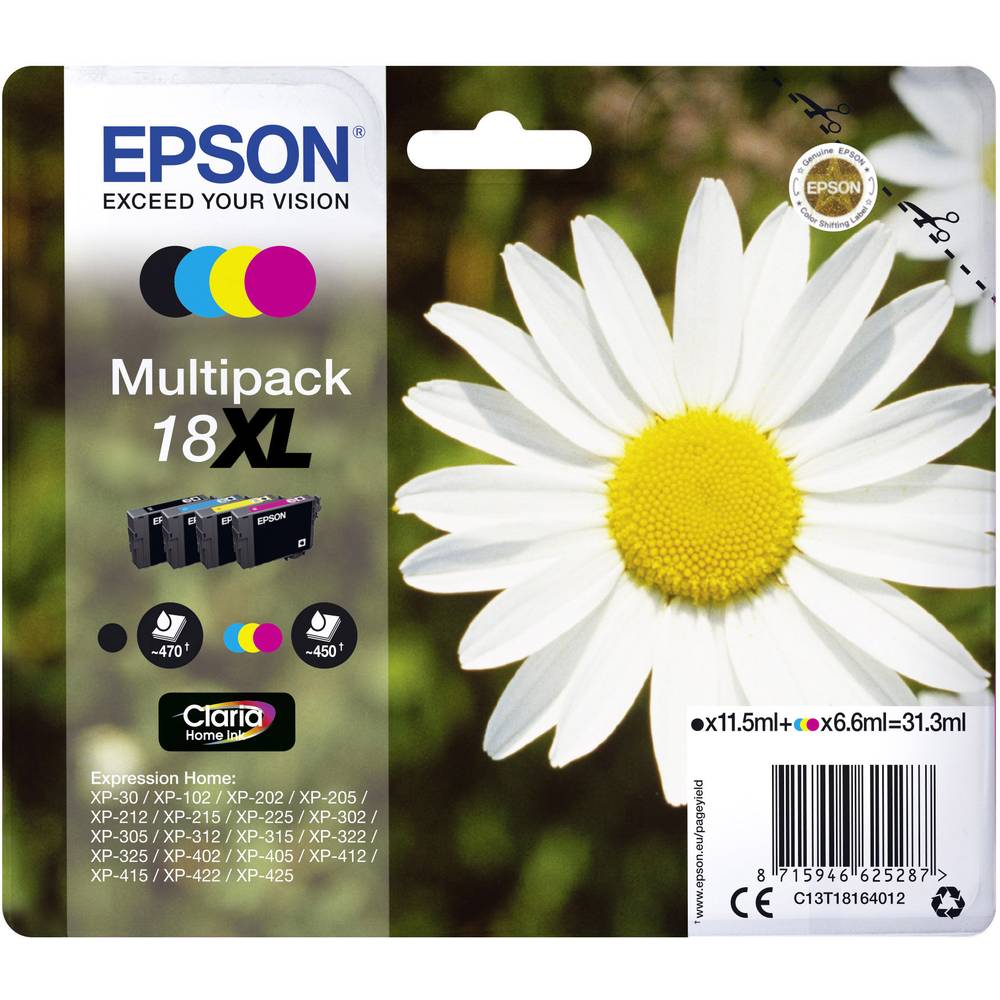EPSON T1816 - Pack 4 cartouches jet d'encre epson C13T181640 noire et couleurs 18XL "Pâquerette" EPSON T1816