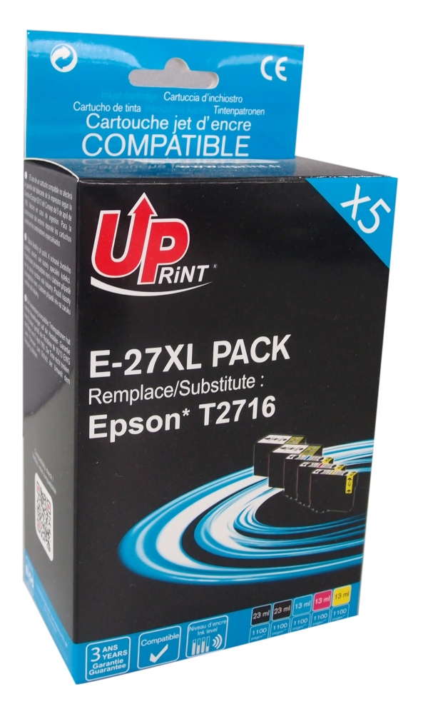 EPSON T2716 C - Pack 5 cartouches jet d'encre noire et couleurs 27XL "réveil" E27XL EPSON T2716 C