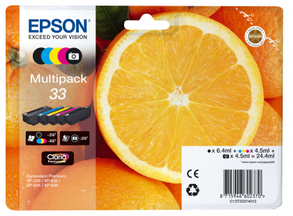 EPSON T3337 - MultiPack de 5 cartouches jet d'encre noires et couleurs epson C13T333740 "Oranges" EPSON T3337