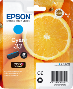 EPSON T3342 - Cartouche jet d'encre cyan epson C13T334240 "Oranges cyan 33" EPSON T3342