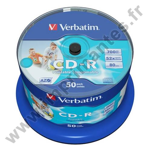 VERBATIM 43438 - Tour de 50 CD-R, 80min, 700Mo, 52x, Printable VERBATIM 43438