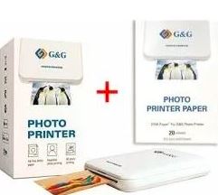 GetG PP023+ ZP023 - Imprimante Zink (Technologie sans encre) de Poche Portable G&G avec Pochettes photos de 20 feuilles (dim 85x118x20mm) pour impressionPhotos couleurs autocollantes en 76x50mm via Buetooth sur Smartphone GetG PP023+ ZP023